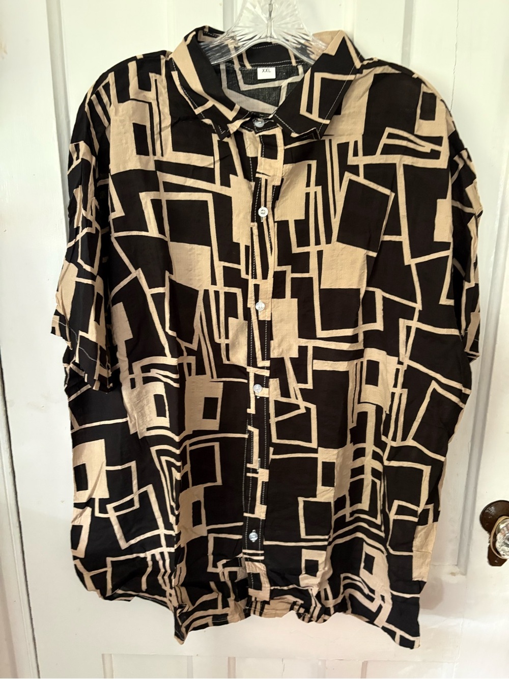 Men's Geometric Button-Up shirt - Black & Beige